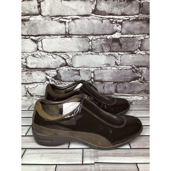Cole Haan Air Brown Patent Leather Front Zip Wedge Shoes Women’s Sz 10B US/41EU - Picture 6 of 16